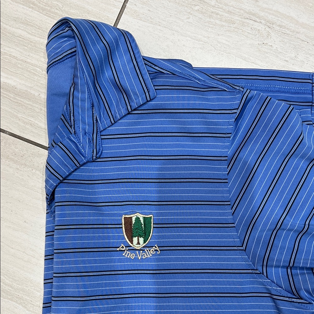 Fairway & Greene Blue Striped Golf Polo with Crest
